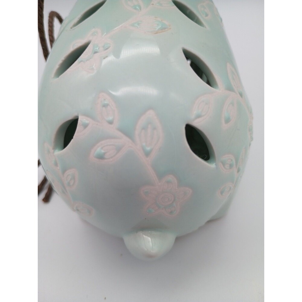 Spring Easter Bunny Ceramic Figurine Rabbit Floral Embossed Cut Outs Mint Green - Picture 8 of 9